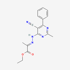 molecular formula C17H17N5O2 B13375747 Ethyl 2-[(5-cyano-2-methyl-6-phenyl-4-pyrimidinyl)hydrazono]propanoate 
