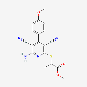 molecular formula C18H16N4O3S B13375875 Methyl 2-{[6-amino-3,5-dicyano-4-(4-methoxyphenyl)-2-pyridinyl]sulfanyl}propanoate 