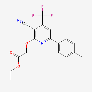 molecular formula C18H15F3N2O3 B13376121 Ethyl {[3-cyano-6-(4-methylphenyl)-4-(trifluoromethyl)-2-pyridinyl]oxy}acetate 