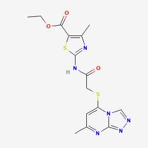 molecular formula C15H16N6O3S2 B13376141 Ethyl 4-methyl-2-({[(7-methyl[1,2,4]triazolo[4,3-a]pyrimidin-5-yl)sulfanyl]acetyl}amino)-1,3-thiazole-5-carboxylate 