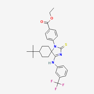 molecular formula C28H32F3N3O2S B13376223 Ethyl 4-(8-tert-butyl-2-thioxo-4-{[3-(trifluoromethyl)phenyl]imino}-1,3-diazaspiro[4.5]dec-1-yl)benzoate 