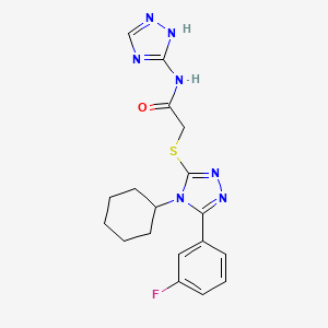 molecular formula C18H20FN7OS B13376443 2-{[4-cyclohexyl-5-(3-fluorophenyl)-4H-1,2,4-triazol-3-yl]sulfanyl}-N-(1H-1,2,4-triazol-3-yl)acetamide 