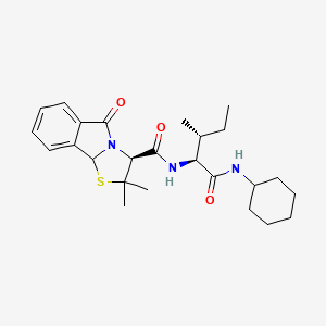 molecular formula C25H35N3O3S B13376480 N-{1-[(cyclohexylamino)carbonyl]-2-methylbutyl}-2,2-dimethyl-5-oxo-2,3,5,9b-tetrahydro[1,3]thiazolo[2,3-a]isoindole-3-carboxamide 