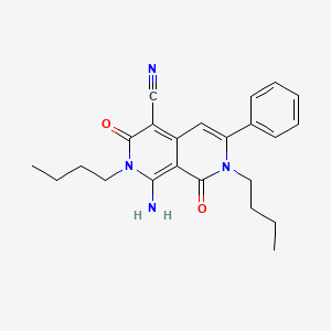 molecular formula C23H26N4O2 B13376632 1-Amino-2,7-dibutyl-3,8-dioxo-6-phenyl-2,3,7,8-tetrahydro[2,7]naphthyridine-4-carbonitrile 