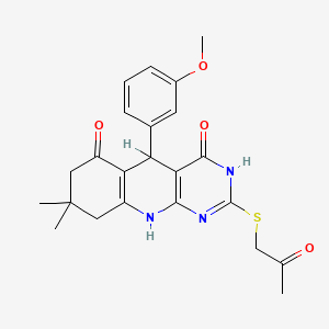 molecular formula C23H25N3O4S B13376715 5-(3-methoxyphenyl)-8,8-dimethyl-2-(2-oxopropylsulfanyl)-5,7,9,10-tetrahydro-1H-pyrimido[4,5-b]quinoline-4,6-dione 