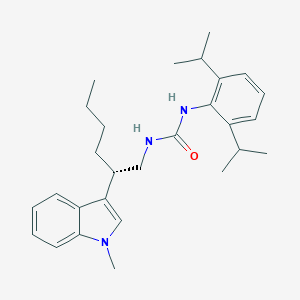molecular formula C28H39N3O B133768 (+)-N-(2,6-Bis(1-methylethyl)phenyl)-N'-(2-(1-methyl-1H-indol-3-yl)hexyl)urea CAS No. 145131-63-1
