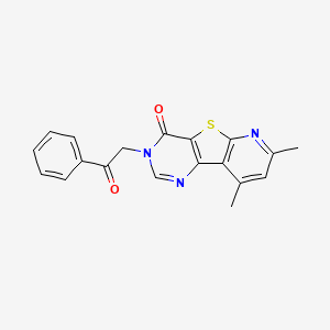 molecular formula C19H15N3O2S B13376834 11,13-dimethyl-5-phenacyl-8-thia-3,5,10-triazatricyclo[7.4.0.02,7]trideca-1(9),2(7),3,10,12-pentaen-6-one 