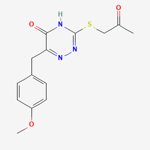 molecular formula C14H15N3O3S B13376910 6-(4-methoxybenzyl)-3-[(2-oxopropyl)sulfanyl]-1,2,4-triazin-5(4H)-one 