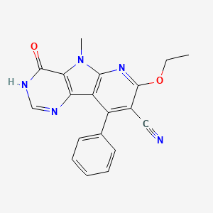 molecular formula C19H15N5O2 B13377099 11-ethoxy-8-methyl-6-oxo-13-phenyl-3,5,8,10-tetrazatricyclo[7.4.0.02,7]trideca-1(9),2(7),3,10,12-pentaene-12-carbonitrile 