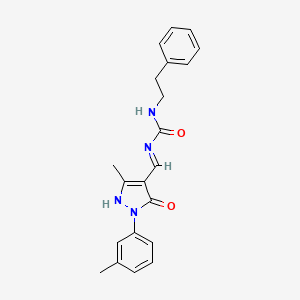 molecular formula C21H22N4O2 B13377197 N-{[3-methyl-1-(3-methylphenyl)-5-oxo-1,5-dihydro-4H-pyrazol-4-ylidene]methyl}-N'-(2-phenylethyl)urea 