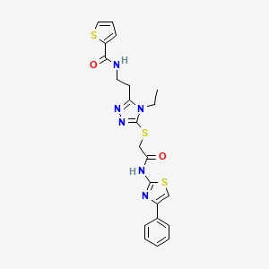 molecular formula C22H22N6O2S3 B13377234 N-{2-[4-ethyl-5-({2-oxo-2-[(4-phenyl-1,3-thiazol-2-yl)amino]ethyl}sulfanyl)-4H-1,2,4-triazol-3-yl]ethyl}-2-thiophenecarboxamide 