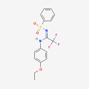 molecular formula C16H15F3N2O3S B13377263 N-[N-(4-ethoxyphenyl)-2,2,2-trifluoroethanimidoyl]benzenesulfonamide 
