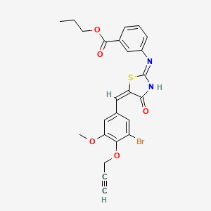 molecular formula C24H21BrN2O5S B13377741 propyl 3-[[(5E)-5-[(3-bromo-5-methoxy-4-prop-2-ynoxyphenyl)methylidene]-4-oxo-1,3-thiazol-2-yl]amino]benzoate 