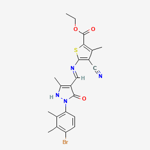molecular formula C22H21BrN4O3S B13377756 ethyl 5-({[1-(4-bromo-2,3-dimethylphenyl)-3-methyl-5-oxo-1,5-dihydro-4H-pyrazol-4-ylidene]methyl}amino)-4-cyano-3-methyl-2-thiophenecarboxylate 