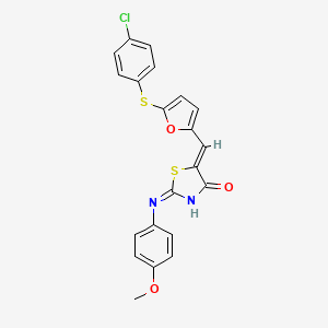 molecular formula C21H15ClN2O3S2 B13378021 (5Z)-5-[[5-(4-chlorophenyl)sulfanylfuran-2-yl]methylidene]-2-(4-methoxyanilino)-1,3-thiazol-4-one 