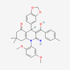 molecular formula C34H34N2O6 B13378225 2-amino-4-(1,3-benzodioxol-5-yl)-1-(2,5-dimethoxyphenyl)-7,7-dimethyl-3-(4-methylbenzoyl)-6,8-dihydro-4H-quinolin-5-one 