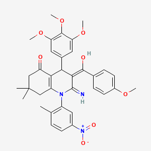 molecular formula C35H37N3O8 B13378505 2-amino-3-(4-methoxybenzoyl)-7,7-dimethyl-1-(2-methyl-5-nitrophenyl)-4-(3,4,5-trimethoxyphenyl)-6,8-dihydro-4H-quinolin-5-one 