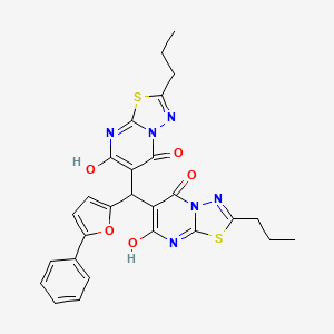 molecular formula C27H24N6O5S2 B13378747 5-Hydroxy-6-[(5-hydroxy-7-oxo-2-propyl-[1,3,4]thiadiazolo[3,2-a]pyrimidin-6-yl)-(5-phenylfuran-2-yl)methyl]-2-propyl-[1,3,4]thiadiazolo[3,2-a]pyrimidin-7-one 