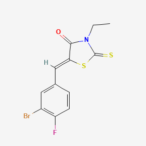 molecular formula C12H9BrFNOS2 B13378934 5-(3-Bromo-4-fluorobenzylidene)-3-ethyl-2-thioxo-1,3-thiazolidin-4-one 