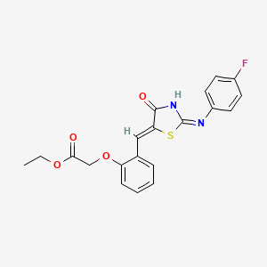 molecular formula C20H17FN2O4S B13378990 ethyl 2-[2-[(Z)-[2-(4-fluoroanilino)-4-oxo-1,3-thiazol-5-ylidene]methyl]phenoxy]acetate 