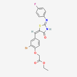 molecular formula C20H16BrFN2O4S B13379013 ethyl 2-[2-bromo-4-[(E)-[2-(4-fluoroanilino)-4-oxo-1,3-thiazol-5-ylidene]methyl]phenoxy]acetate 