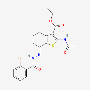 molecular formula C20H20BrN3O4S B13379025 Ethyl 2-(acetylamino)-7-[(2-bromobenzoyl)hydrazono]-4,5,6,7-tetrahydro-1-benzothiophene-3-carboxylate 