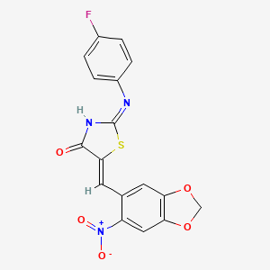 molecular formula C17H10FN3O5S B13379070 (5Z)-2-(4-fluoroanilino)-5-[(6-nitro-1,3-benzodioxol-5-yl)methylidene]-1,3-thiazol-4-one 