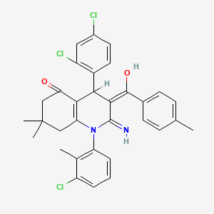 molecular formula C32H29Cl3N2O2 B13379081 2-amino-1-(3-chloro-2-methylphenyl)-4-(2,4-dichlorophenyl)-7,7-dimethyl-3-(4-methylbenzoyl)-6,8-dihydro-4H-quinolin-5-one 