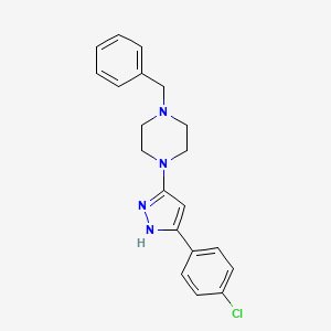 molecular formula C20H21ClN4 B13379119 1-benzyl-4-[3-(4-chlorophenyl)-1H-pyrazol-5-yl]piperazine 