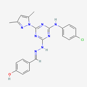 molecular formula C21H19ClN8O B13379167 4-hydroxybenzaldehyde [4-(4-chloroanilino)-6-(3,5-dimethyl-1H-pyrazol-1-yl)-1,3,5-triazin-2-yl]hydrazone 