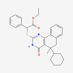 molecular formula C29H32N2O3S B13379214 Ethyl 2-[(5-cyclohexyl-5-methyl-4-oxo-1,6-dihydrobenzo[h]quinazolin-2-yl)sulfanyl]-2-phenylacetate 