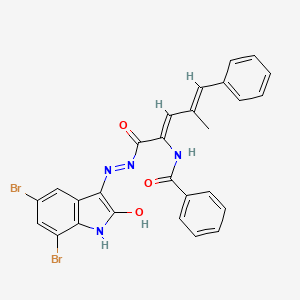 molecular formula C27H20Br2N4O3 B13379405 N-[(2Z,4E)-1-[2-(5,7-dibromo-2-oxoindol-3-yl)hydrazinyl]-4-methyl-1-oxo-5-phenylpenta-2,4-dien-2-yl]benzamide 