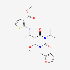 molecular formula C19H19N3O6S B13379414 methyl 2-{[(1-(2-furylmethyl)-3-isopropyl-2,4,6-trioxotetrahydro-5(2H)-pyrimidinylidene)methyl]amino}-3-thiophenecarboxylate 