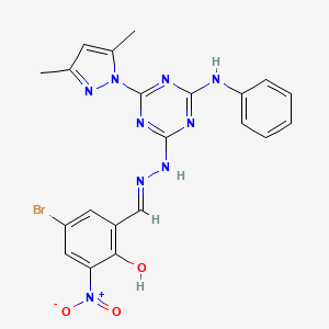 molecular formula C21H18BrN9O3 B13379429 5-bromo-2-hydroxy-3-nitrobenzaldehyde [4-anilino-6-(3,5-dimethyl-1H-pyrazol-1-yl)-1,3,5-triazin-2-yl]hydrazone 