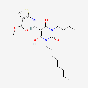 molecular formula C23H33N3O5S B13379505 methyl 2-{[(1-butyl-3-octyl-2,4,6-trioxotetrahydro-5(2H)-pyrimidinylidene)methyl]amino}-3-thiophenecarboxylate 