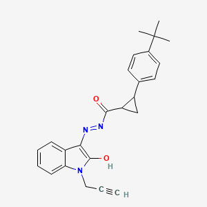 molecular formula C25H25N3O2 B13379513 2-(4-tert-butylphenyl)-N'-[2-oxo-1-(2-propynyl)-1,2-dihydro-3H-indol-3-ylidene]cyclopropanecarbohydrazide 