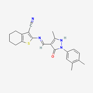 molecular formula C22H22N4OS B13379522 2-[[(Z)-[1-(3,4-dimethylphenyl)-3-methyl-5-oxopyrazol-4-ylidene]methyl]amino]-4,5,6,7-tetrahydro-1-benzothiophene-3-carbonitrile 