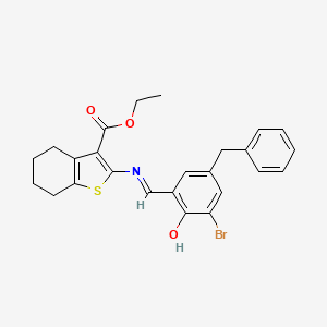 molecular formula C25H24BrNO3S B13379567 ethyl 2-{[(E)-(5-benzyl-3-bromo-2-hydroxyphenyl)methylidene]amino}-4,5,6,7-tetrahydro-1-benzothiophene-3-carboxylate 