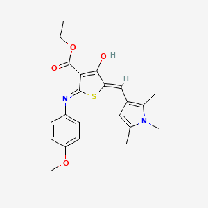 molecular formula C23H26N2O4S B13379604 ethyl 2-(4-ethoxyanilino)-4-oxo-5-[(1,2,5-trimethyl-1H-pyrrol-3-yl)methylene]-4,5-dihydro-3-thiophenecarboxylate 