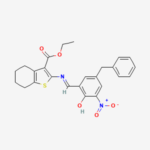 molecular formula C25H24N2O5S B13379730 ethyl 2-[[(E)-(3-benzyl-5-nitro-6-oxocyclohexa-2,4-dien-1-ylidene)methyl]amino]-4,5,6,7-tetrahydro-1-benzothiophene-3-carboxylate 