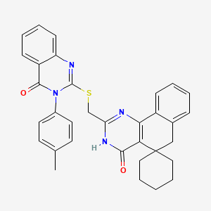 molecular formula C33H30N4O2S B13379810 2-[[3-(4-Methylphenyl)-4-oxoquinazolin-2-yl]sulfanylmethyl]spiro[1,6-dihydrobenzo[h]quinazoline-5,1'-cyclohexane]-4-one 