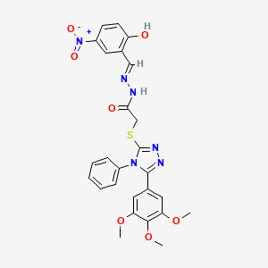 molecular formula C26H24N6O7S B13379823 N'-{2-hydroxy-5-nitrobenzylidene}-2-{[4-phenyl-5-(3,4,5-trimethoxyphenyl)-4H-1,2,4-triazol-3-yl]sulfanyl}acetohydrazide 