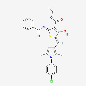 molecular formula C27H23ClN2O4S B13379835 ethyl (5Z)-5-{[1-(4-chlorophenyl)-2,5-dimethyl-1H-pyrrol-3-yl]methylidene}-4-oxo-2-[(phenylcarbonyl)amino]-4,5-dihydrothiophene-3-carboxylate 