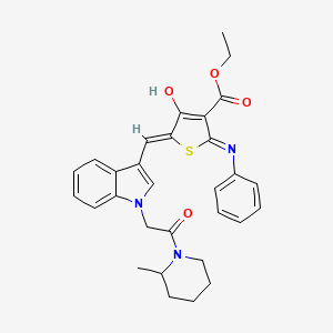 molecular formula C30H31N3O4S B13379876 ethyl 2-anilino-5-({1-[2-(2-methyl-1-piperidinyl)-2-oxoethyl]-1H-indol-3-yl}methylene)-4-oxo-4,5-dihydro-3-thiophenecarboxylate 