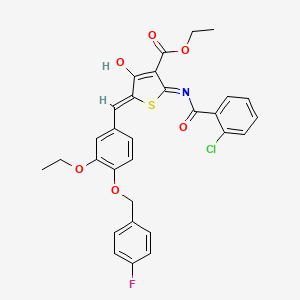 molecular formula C30H25ClFNO6S B13379890 Ethyl 2-[(2-chlorobenzoyl)amino]-5-{3-ethoxy-4-[(4-fluorobenzyl)oxy]benzylidene}-4-oxo-4,5-dihydro-3-thiophenecarboxylate 