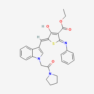 molecular formula C28H27N3O4S B13379932 ethyl 2-anilino-4-oxo-5-({1-[2-oxo-2-(1-pyrrolidinyl)ethyl]-1H-indol-3-yl}methylene)-4,5-dihydro-3-thiophenecarboxylate 