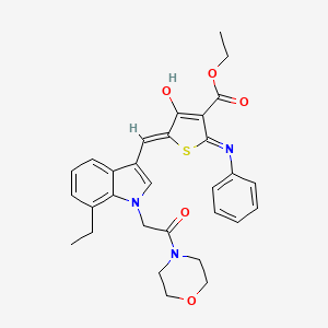 molecular formula C30H31N3O5S B13379983 ethyl 2-anilino-5-({7-ethyl-1-[2-(4-morpholinyl)-2-oxoethyl]-1H-indol-3-yl}methylene)-4-oxo-4,5-dihydro-3-thiophenecarboxylate 