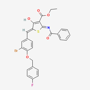 molecular formula C28H21BrFNO5S B13379990 Ethyl 2-(benzoylamino)-5-{3-bromo-4-[(4-fluorobenzyl)oxy]benzylidene}-4-oxo-4,5-dihydro-3-thiophenecarboxylate 