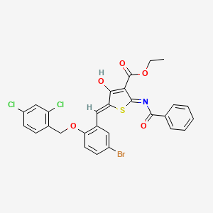 molecular formula C28H20BrCl2NO5S B13379991 Ethyl 2-(benzoylamino)-5-{5-bromo-2-[(2,4-dichlorobenzyl)oxy]benzylidene}-4-oxo-4,5-dihydro-3-thiophenecarboxylate 