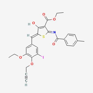 molecular formula C27H24INO6S B13380015 Ethyl 5-[3-ethoxy-5-iodo-4-(2-propynyloxy)benzylidene]-2-[(4-methylbenzoyl)amino]-4-oxo-4,5-dihydro-3-thiophenecarboxylate 